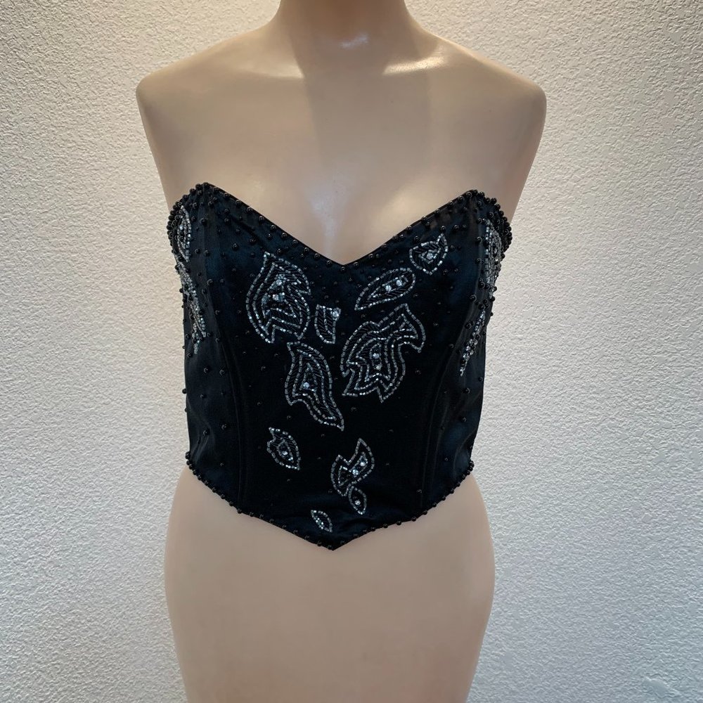Vintage Ora Feder black silk beaded bodice size M excellent condition